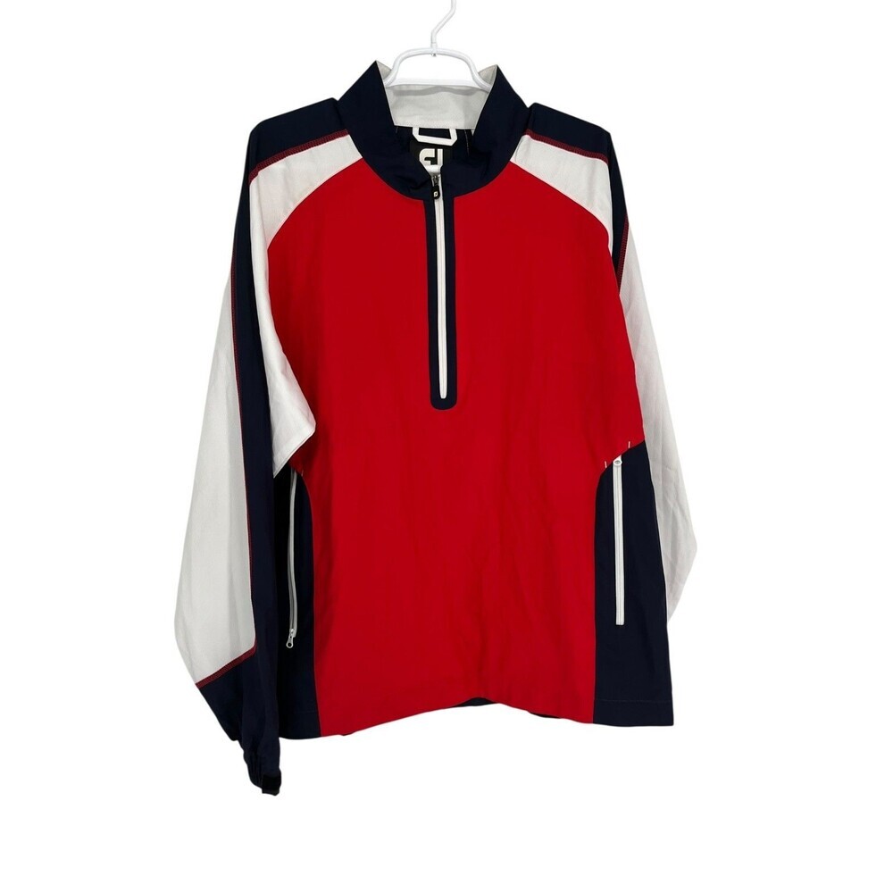 FootJoy FJ Golf Windbreaker Men's Size L Red Blue Rain Jacket Pullover 1/4 Zip